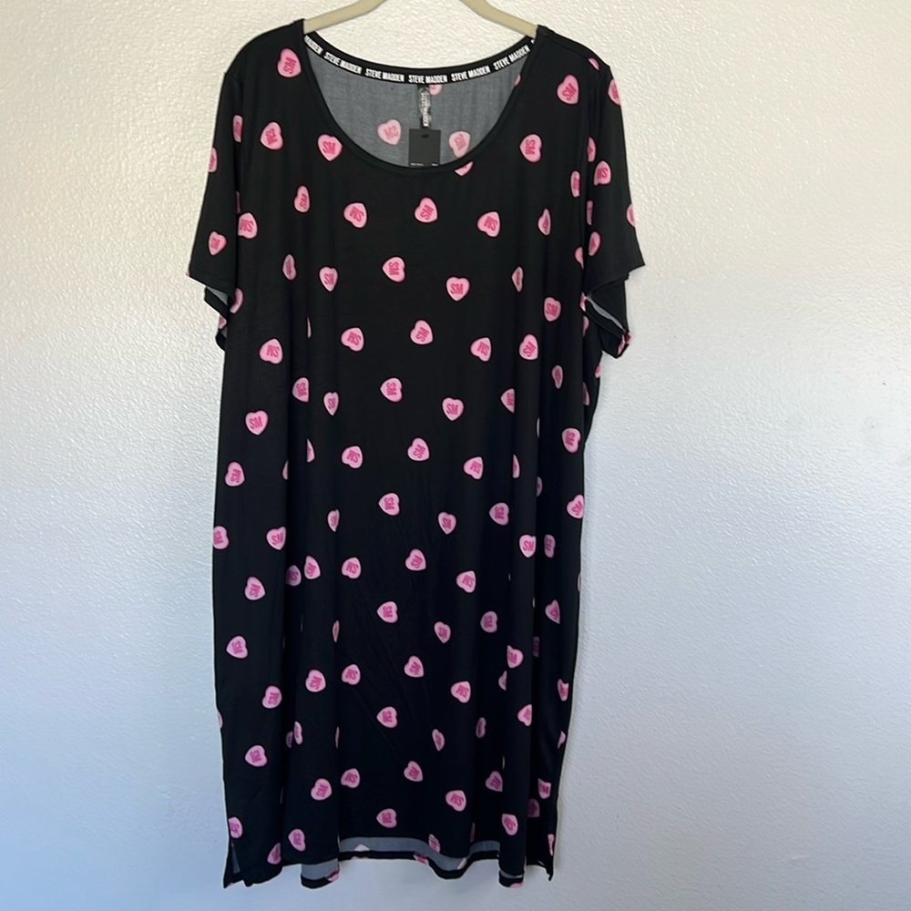 NWT Steve Madden Black Pajama Dress with Pink Heart Pattern sz 2XL